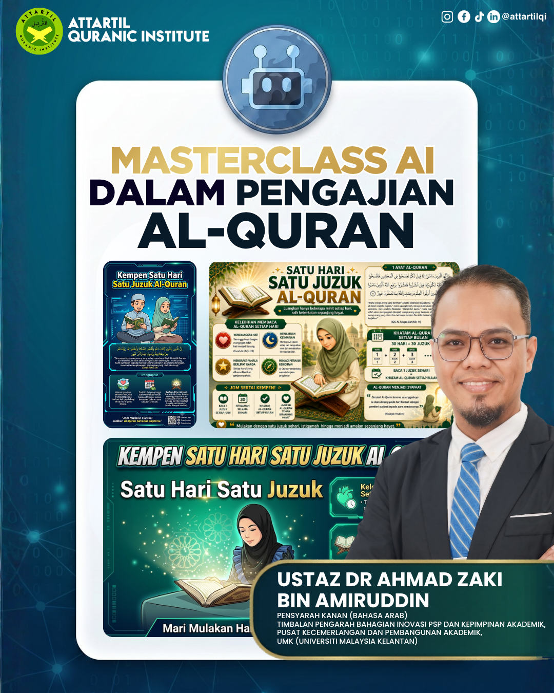 Masterclass AI dalam Pengajian Al-Quran poster featuring Ustaz Dr Ahmad Zaki bin Amiruddin