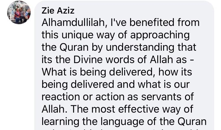 Testimonial from Zie Aziz about a unique way of approaching the Qur'an