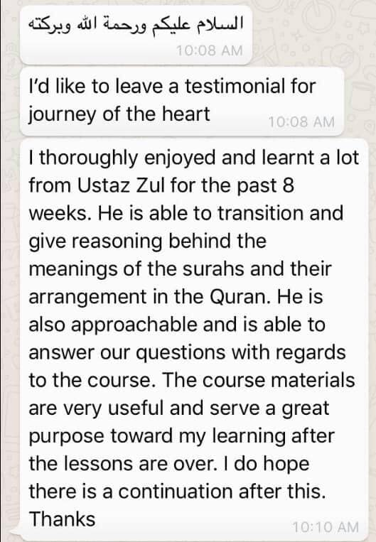 Testimonial about Journey of the Heart programme with Ustaz Zul