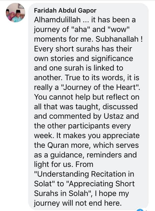 Testimonial from Faridah Abdul Gapor about her Journey of the Heart experience