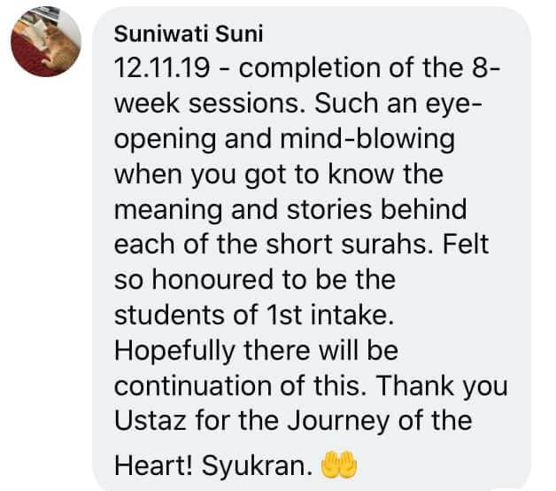 Testimonial from Suniwati Suni about the 8-week Journey of the Heart sessions