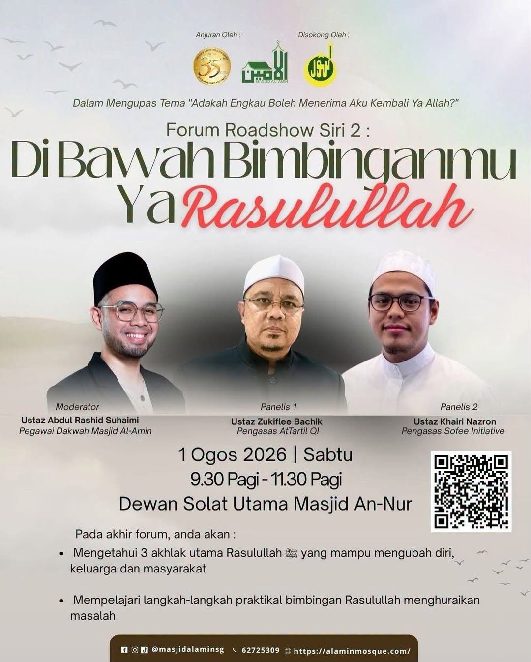 Poster for Forum Roadshow Siri 2 'Di Bawah Bimbinganmu Ya Rasulullah' at Masjid An-Nur, 1 August 2026