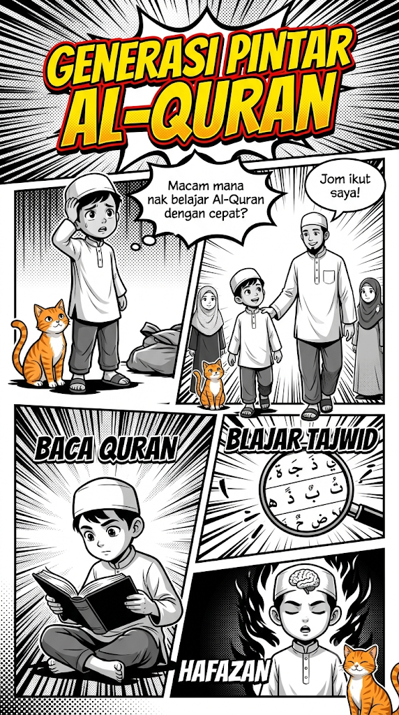 Generasi Pintar Al-Quran black-and-white comic created by a participant