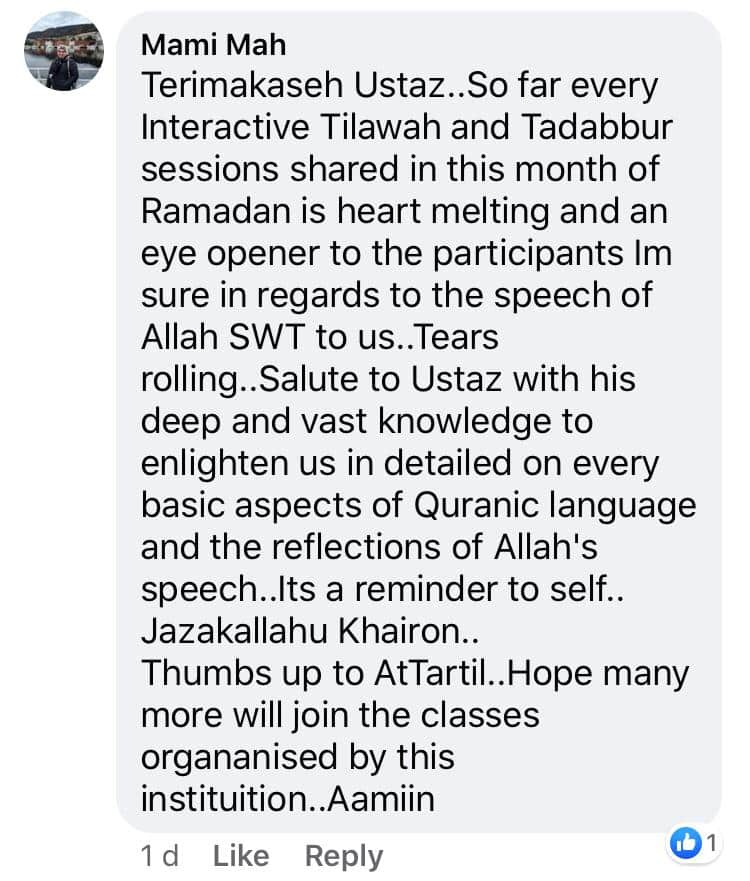 Testimonial from Mami Mah about Interactive Tilawah and Tadabbur during Ramadan