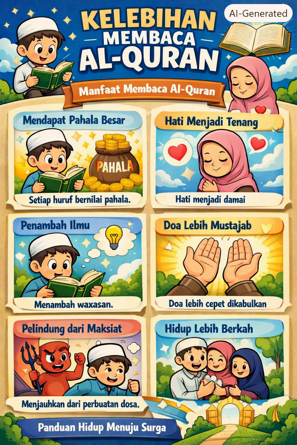 Manfaat Membaca Al-Quran illustrated benefits chart created by a participant