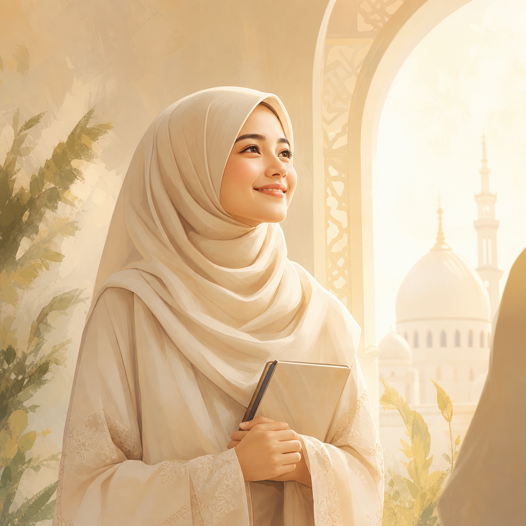 Muslimah yang bahagia dan bercahaya selepas menemui arah melalui Tarbiyah Qalbu